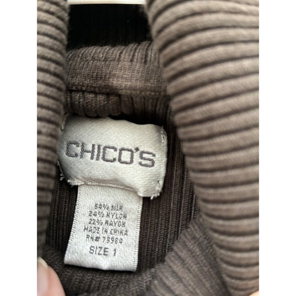 Chico's Ribbed Turtleneck Long Sleeve Top Sz M Brown Silk Blend Casual - Picture 3 of 6